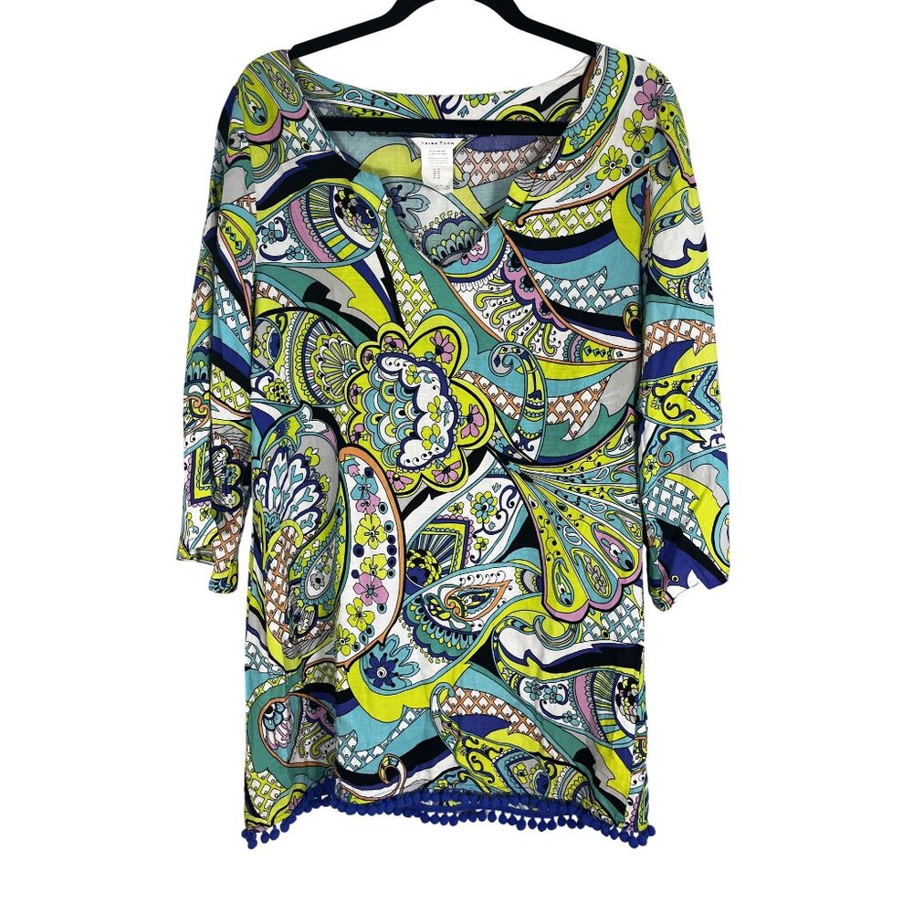 Trina Turk Nomad Dress Paisley Tunic M Tropical Resort Preppy Coastal Floral Art